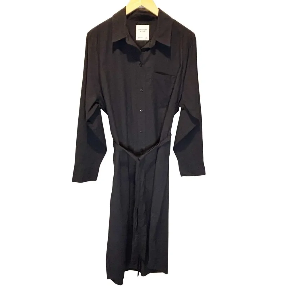 Abercrombie & Fitch NWT Black Midi Shirt Dress - size Large Tall
